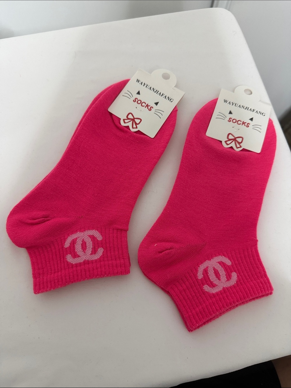 Bright Pink Ankle Socks with Logo Detail -